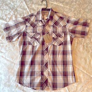 NWT Wrangler Western Brown Plaid Short Sleeve Shirt